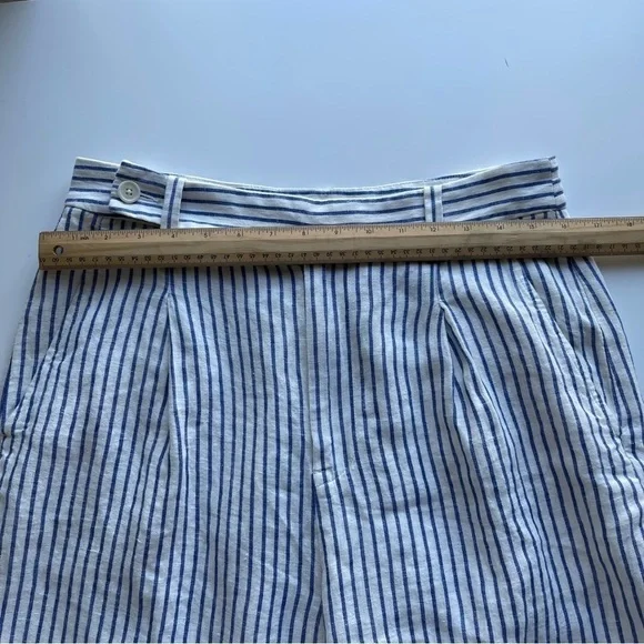 Madewell The Harlow Wide-Leg Pant in 100% Linen White/Blue Stripes Size 8 NWT